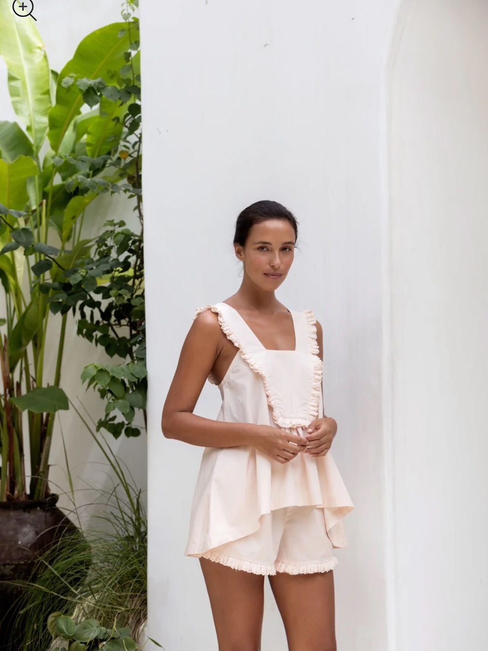 Ruffle-Trim Two-Piece Pajama Set in Pale Peach NWT - Picture 3 of 13